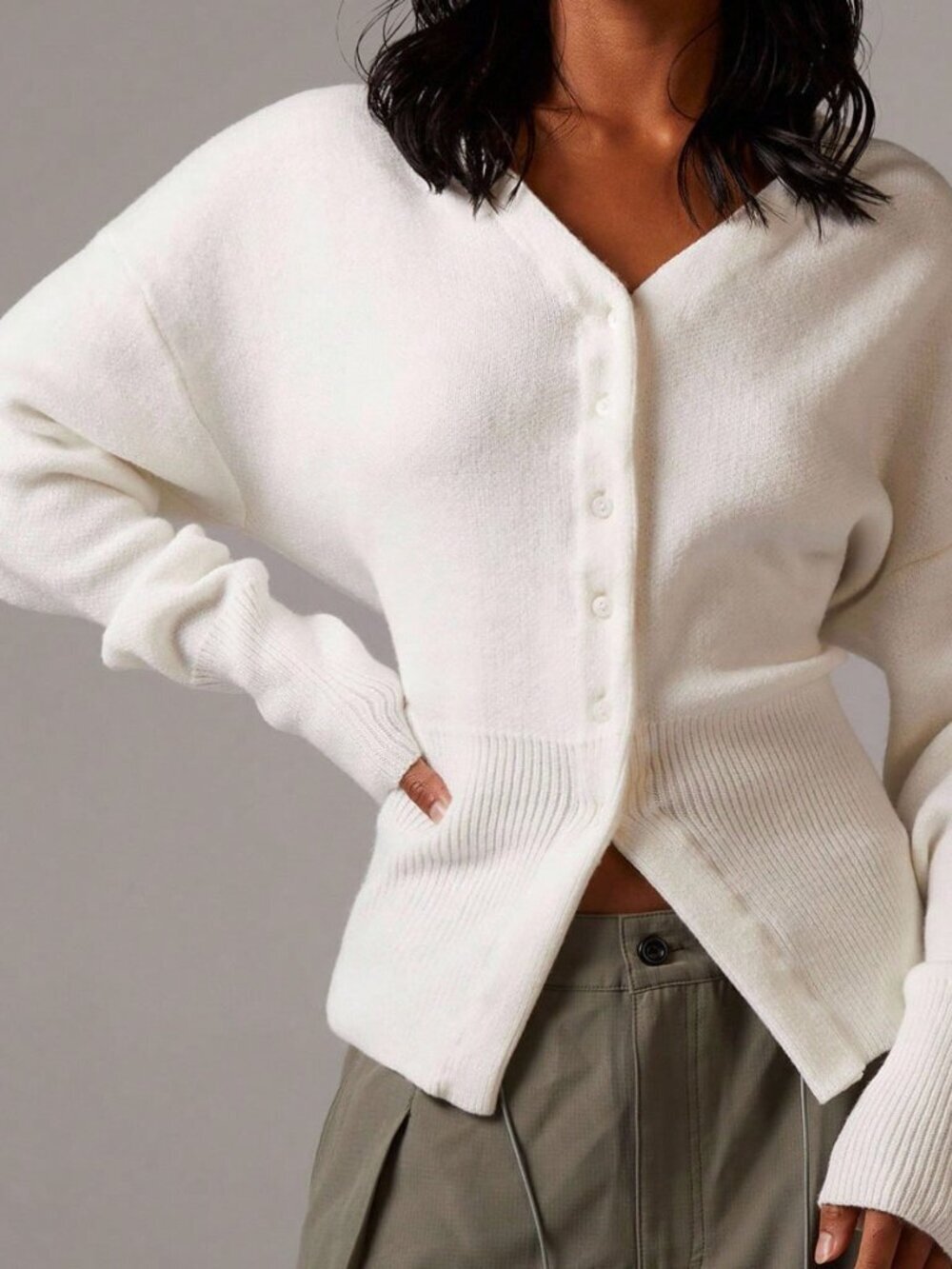 White Casual Women's Cinched Waist Knitted Cardigan